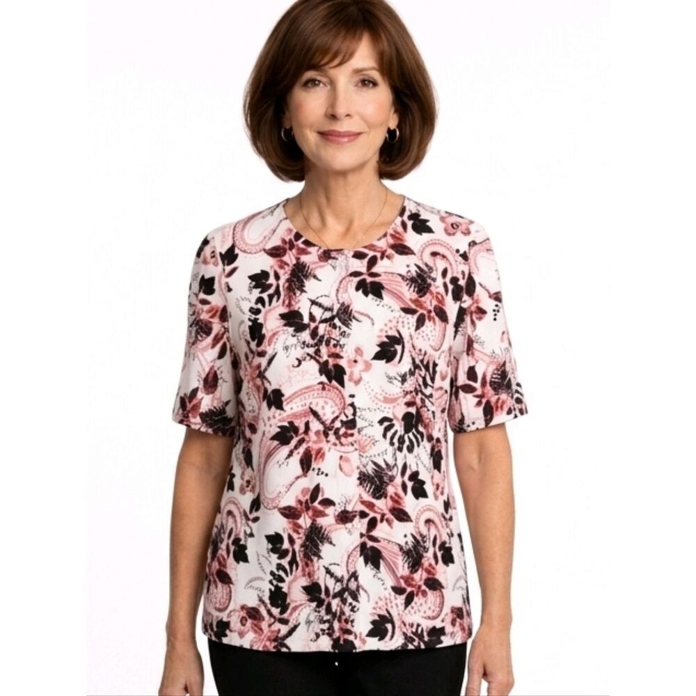 Christopher & Banks Coral Floral Patterned Elbow Sleeve Button Down Cardigan S